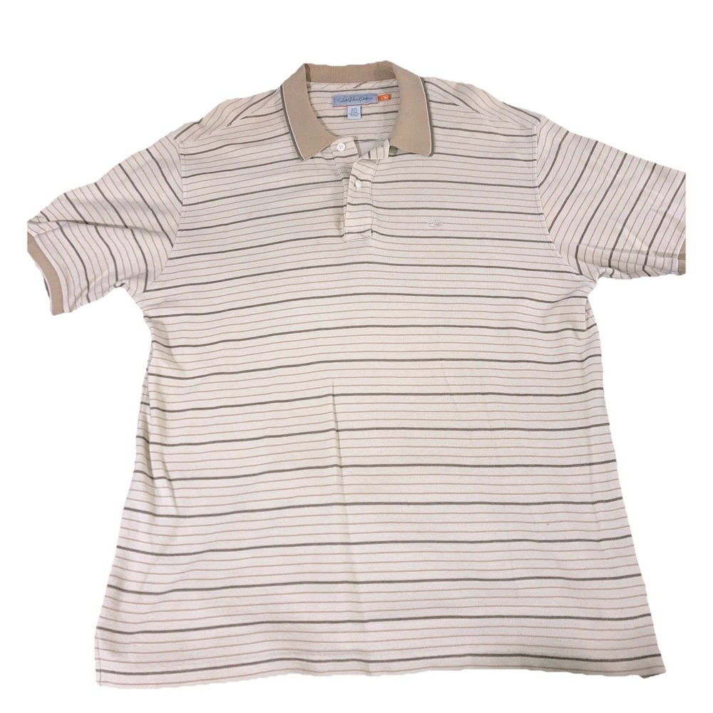 Quiksilver Edition Polo Shirt Mens XL Beige Striped Y2K Surf Style Casual